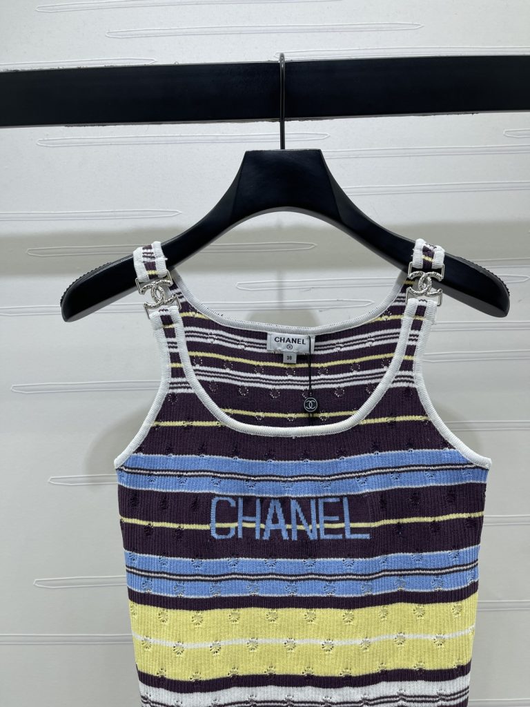 CHANEL シャネル ニット レディース タンクトップ 条纹 ロゴ ブラック ホワイト ブルー イエロー - 画像 4