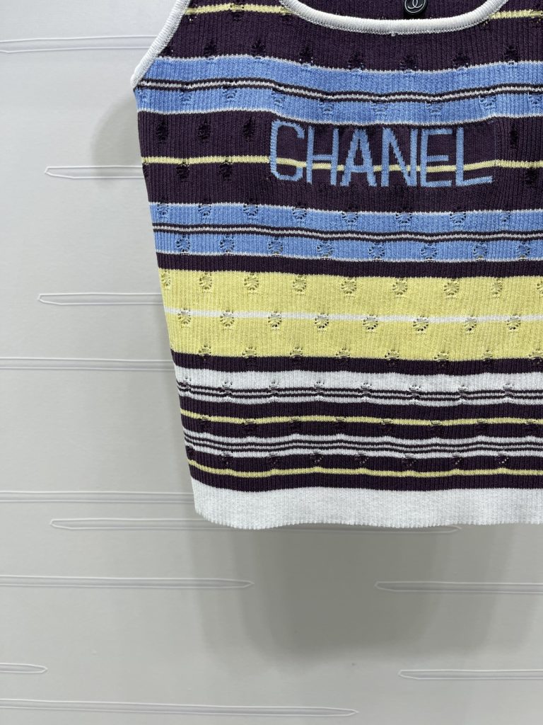 CHANEL シャネル ニット レディース タンクトップ 条纹 ロゴ ブラック ホワイト ブルー イエロー - 画像 6
