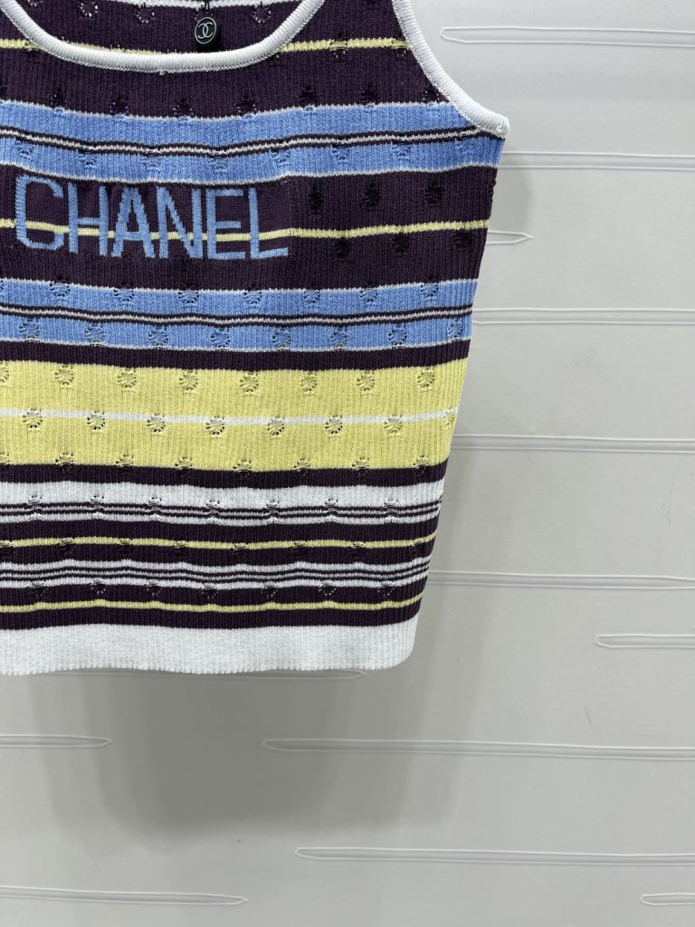 CHANEL シャネル ニット レディース タンクトップ 条纹 ロゴ ブラック ホワイト ブルー イエロー - 画像 7