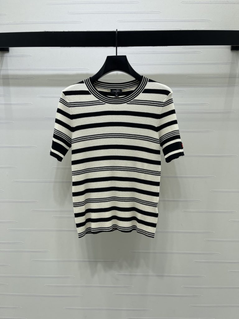 CHANEL シャネル ニット Tシャツ レディース 弾力性 ロング丈 バルク ストライプ 全2色 - 画像 2