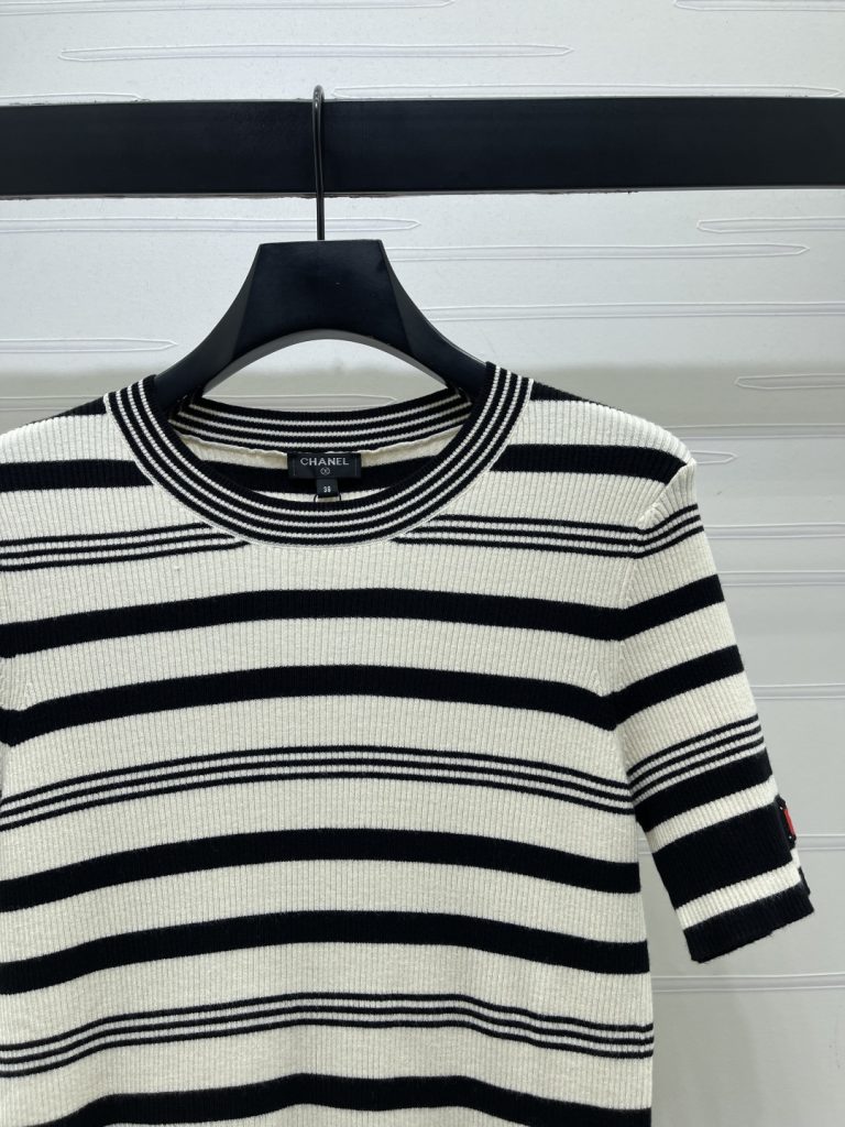 CHANEL シャネル ニット Tシャツ レディース 弾力性 ロング丈 バルク ストライプ 全2色 - 画像 3