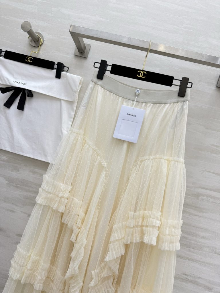 Chane♡²⁶ チャネ タフタ ポイント レース ロングスカート レディース フリル レイヤード ミルキーホワイト - 画像 4