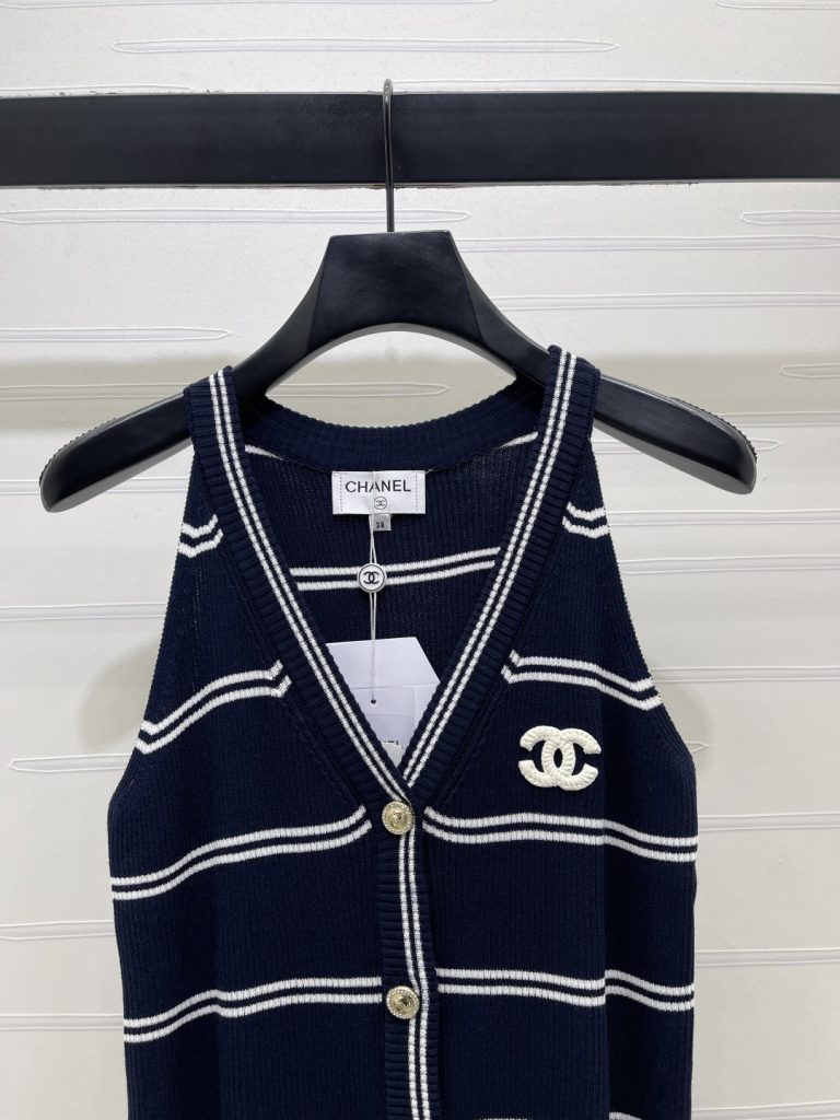 CHANEL シャネル ニット ウィメンズ Vネック 条纹 ボディコン シルエット ブルー - 画像 2