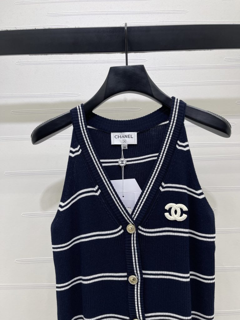 CHANEL シャネル ニット ウィメンズ Vネック 条纹 ボディコン シルエット ブルー - 画像 3