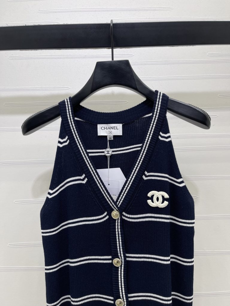 CHANEL シャネル ニット ウィメンズ Vネック 条纹 ボディコン シルエット ブルー - 画像 4