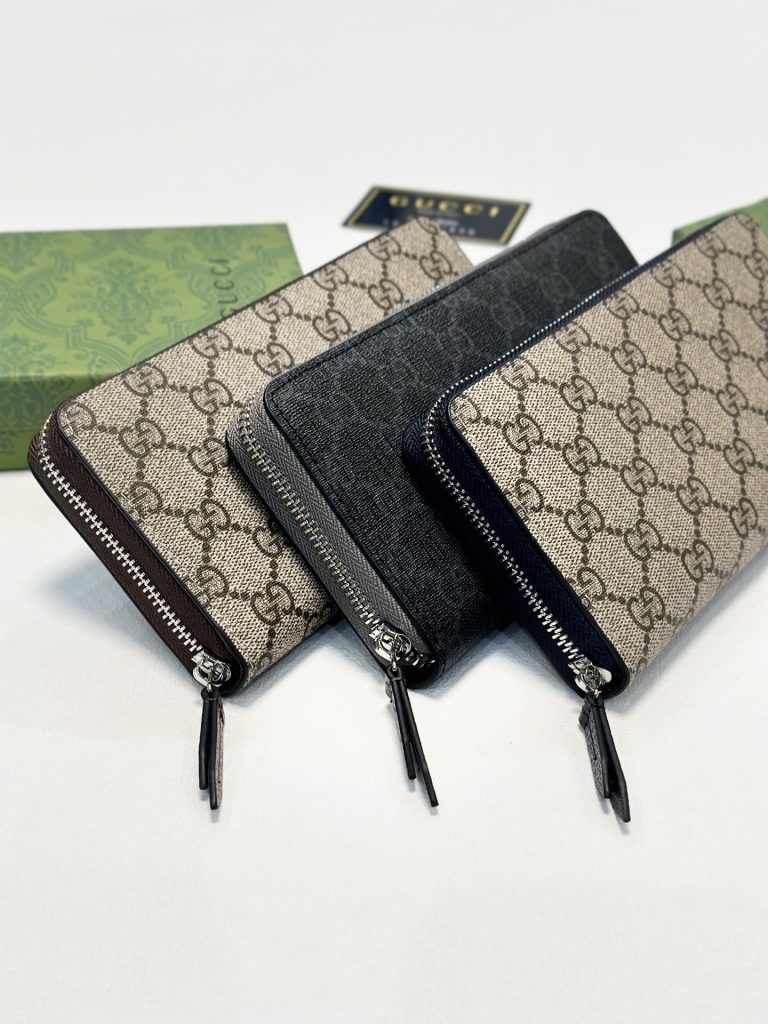 GUCCI グッチ オイルカーフ革 ロングジップ財布 ブルー グレー カーキ 全3色 - 画像 2