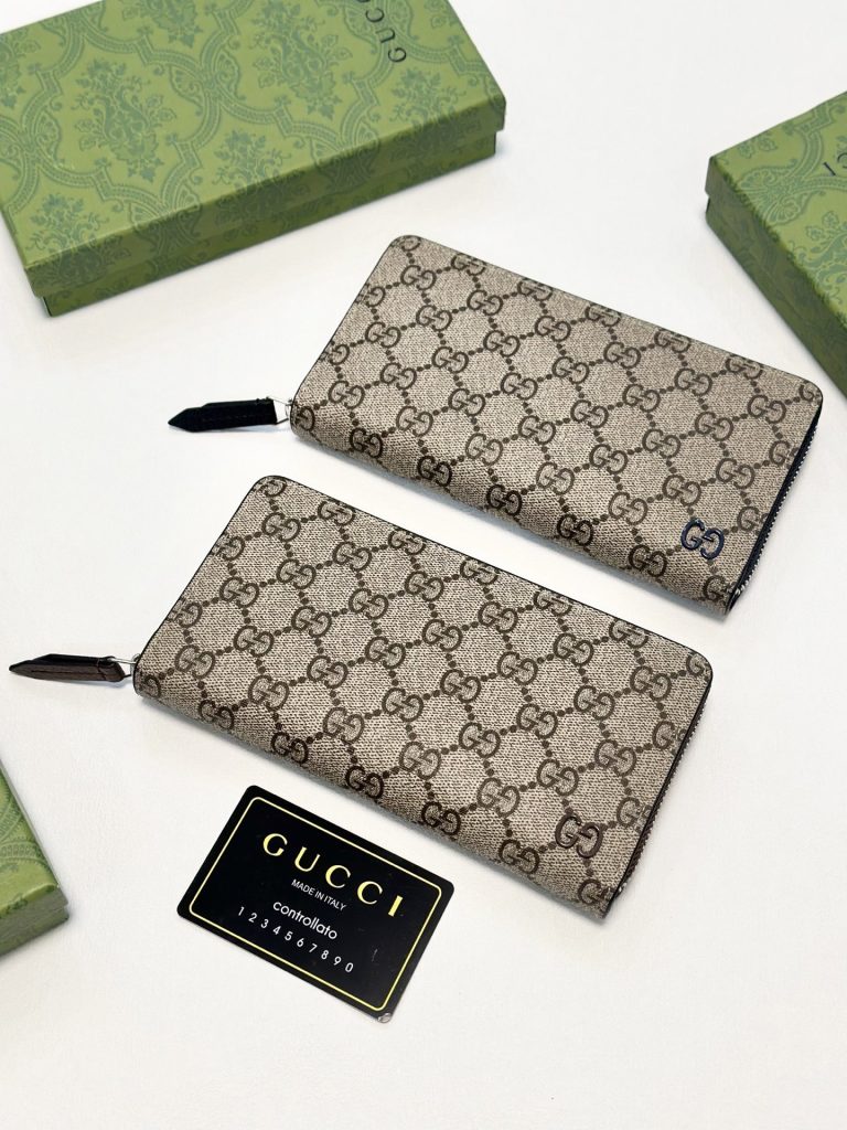 GUCCI グッチ オイルカーフ革 ロングジップ財布 ブルー グレー カーキ 全3色 - 画像 3