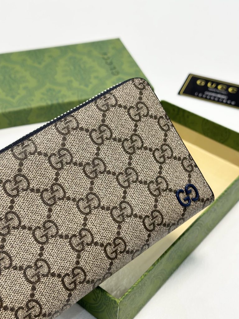 GUCCI グッチ オイルカーフ革 ロングジップ財布 ブルー グレー カーキ 全3色 - 画像 5