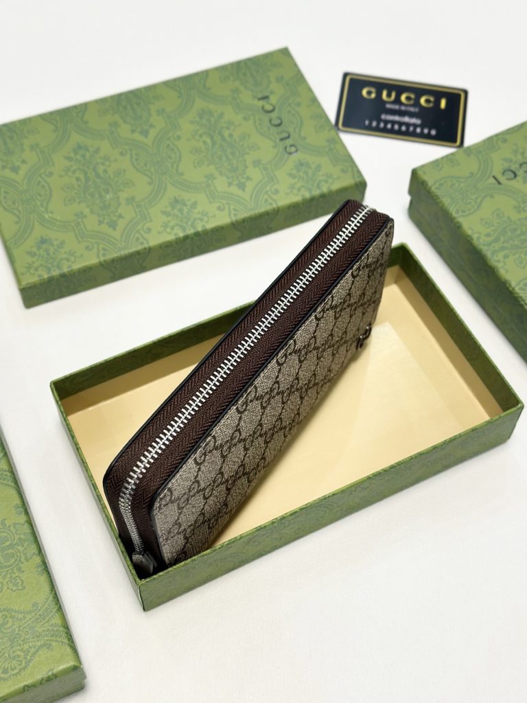 GUCCI グッチ オイルカーフ革 ロングジップ財布 ブルー グレー カーキ 全3色 - 画像 8