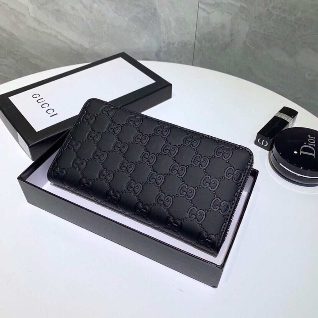 GUCCI グッチ 長財布 ロングウォレット 黒色 本革仕様 ゴールドプレート シボ革 - 画像 2