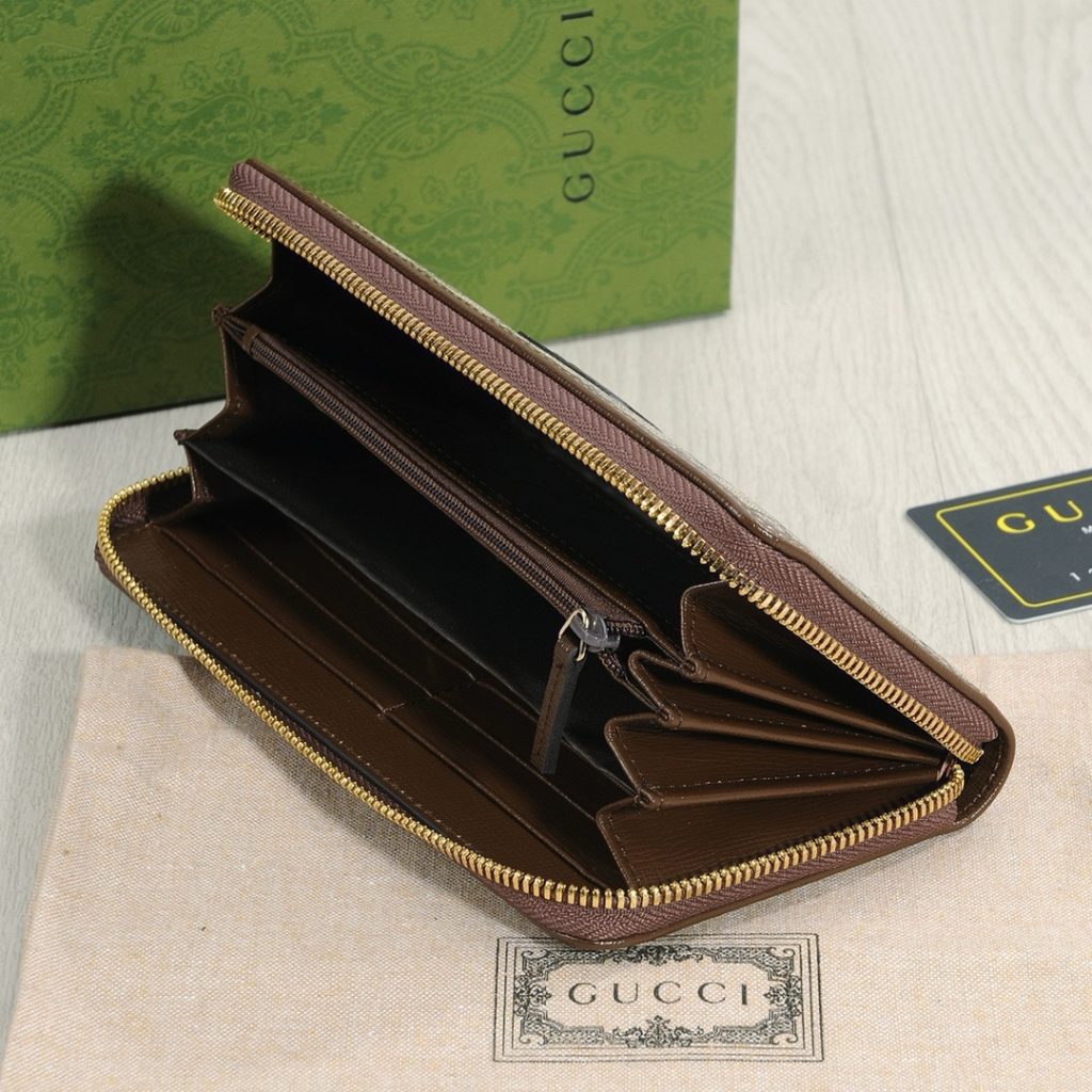 GUCCI グッチ ロングウォレット メッシュ素材 本革仕様 ブラウン カフェ ネイビー - 画像 7