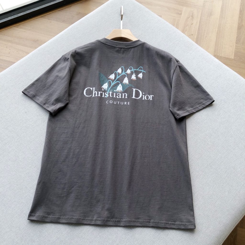 Dior ディオール リングフラワー Tシャツ コピー メンズ レディース ロゴプリント グレー - 画像 2