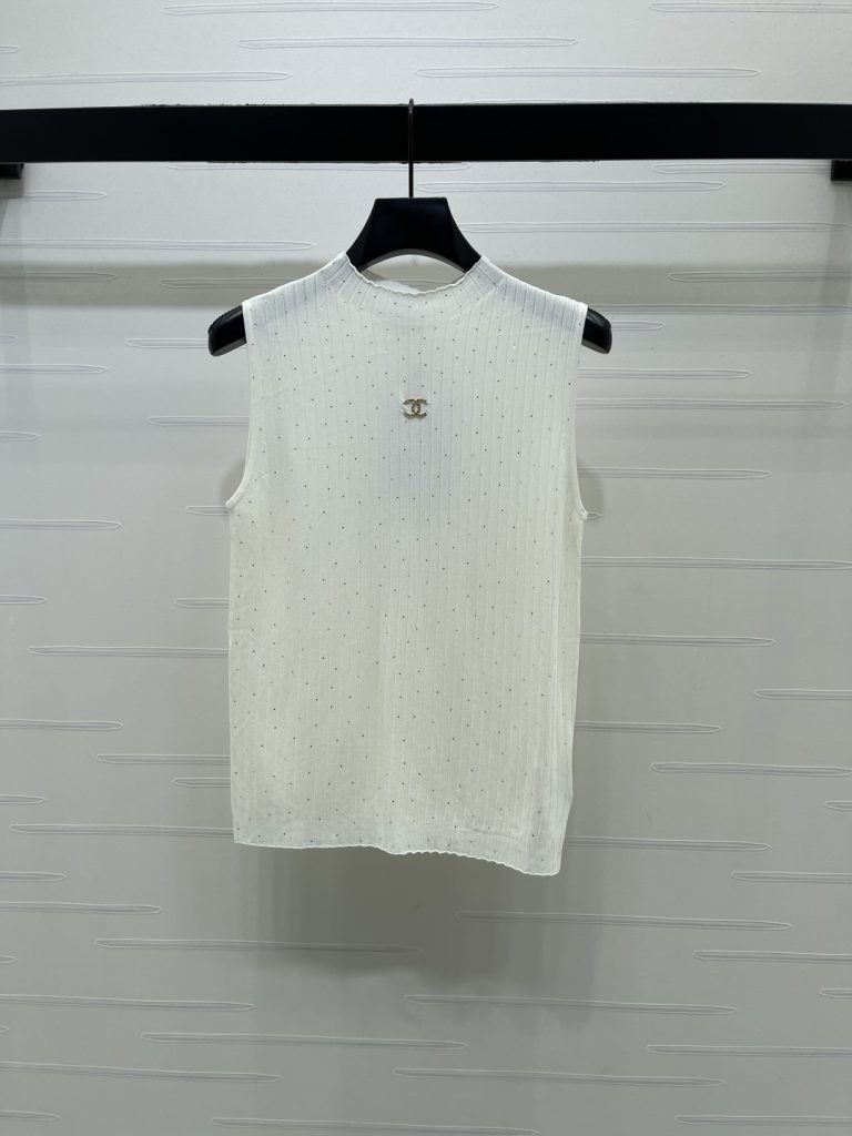 CHANEL コピー ニット バックレス ベスト 半高領 ロゴ付き プリント 通気性 軽量 2色展開 - 画像 2
