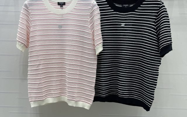 CHANEL ショートスリーブニット Tシャツ コピー ロゴデザイン レディース ピンク/ブラック 2色展開