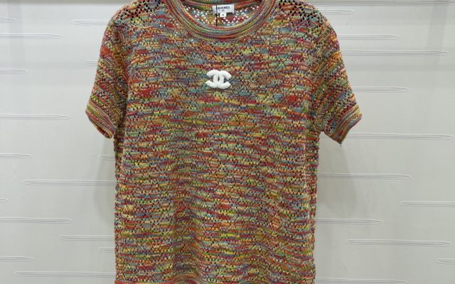 CHANEL コピー ニットTシャツ レディース ロゴデザイン 藍格柄 チェーン風柄 通気性 綿100% 3色展開