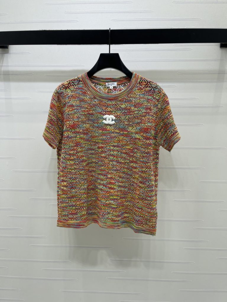CHANEL ニットTシャツ レディース ロゴデザイン 藍格柄 チェーン 柄 通気性 綿10…｜休日に使いやすいファッションアイテムを写真…