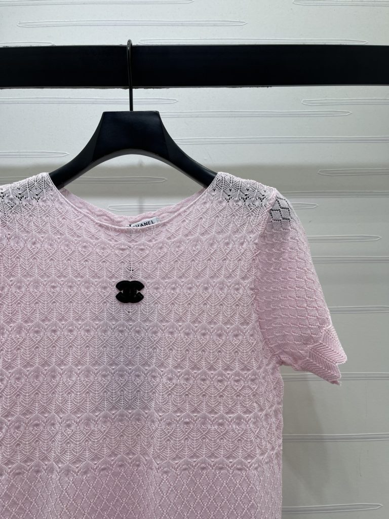 CHANEL ニット 半袖 Tシャツ コピー ロゴ刺繍 プリント柄 ピンク 全3色 - 画像 2