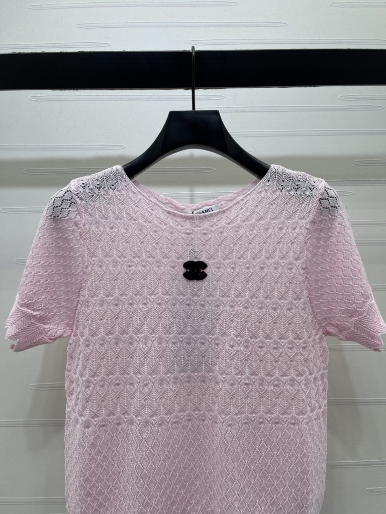 CHANEL ニット 半袖 Tシャツ コピー ロゴ刺繍 プリント柄 ピンク 全3色 - 画像 4