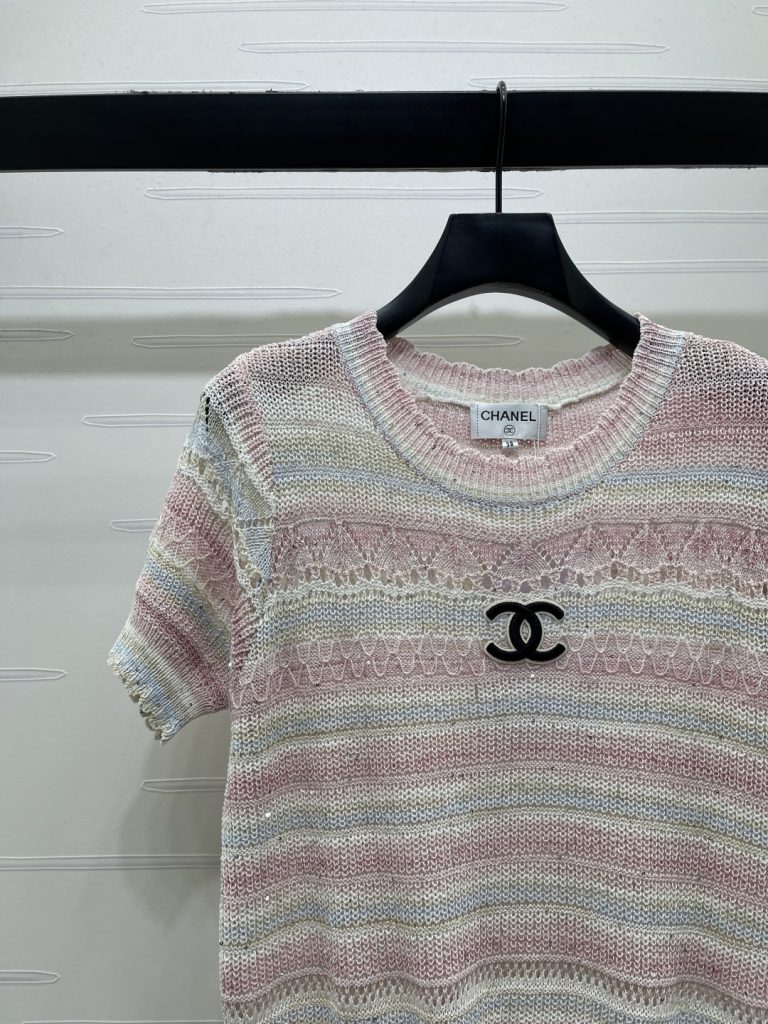 CHANEL コピー ニットTシャツ レディース デザインニット ピンク ホワイト バルーンスリーブ ロゴ刺繍 3色展開 - 画像 3