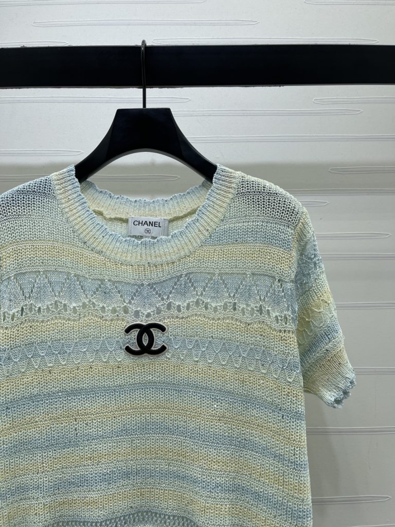 CHANEL コピー ニット Tシャツ レディース デザインニット 柄 デザイン ロゴ ピンク ブルー - 画像 3