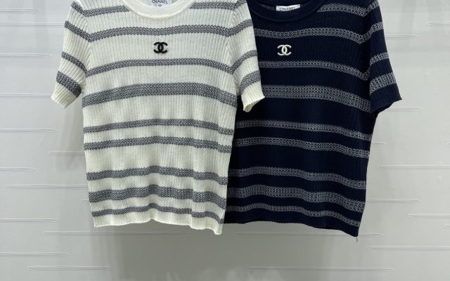 CHANEL コピー ニット Tシャツ 条纹 ロゴ レディース 白 黒 3色展開