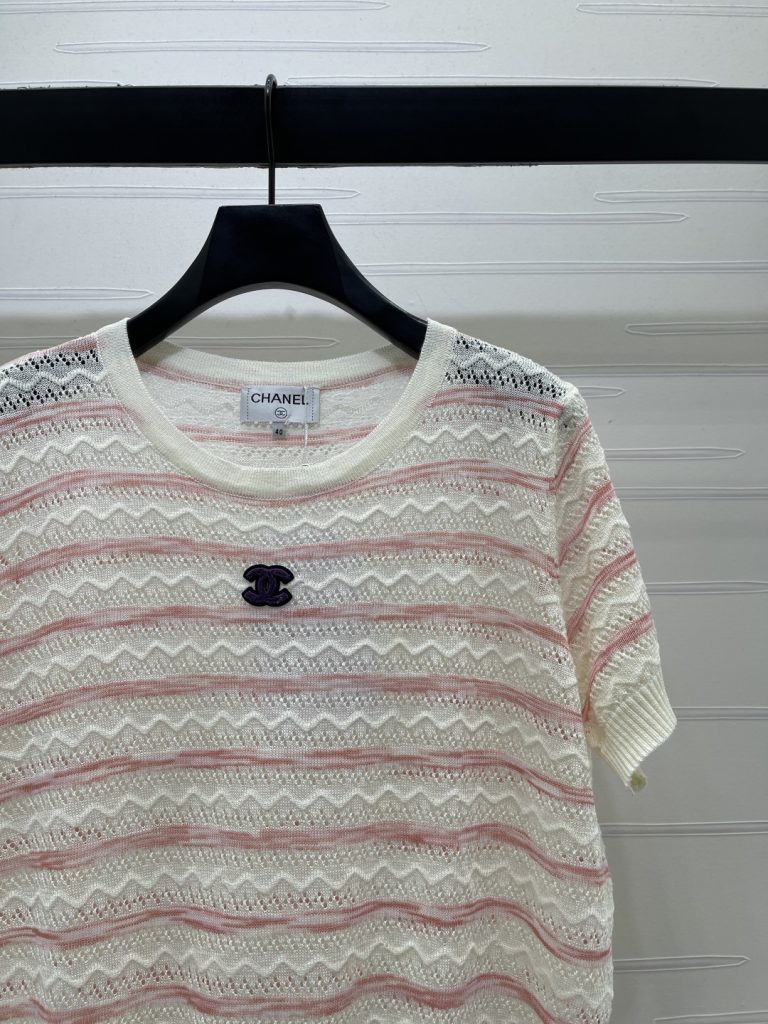 CHANEL コピー ニットTシャツ ロゴ付き レディース 春夏 通気性抜群 ワンピース スカート と合わせやすい 2色展開 - 画像 3