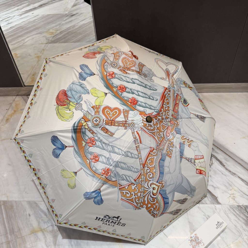 HERMES エルメス 折りたたみ傘 ワンタッチ開閉かさ アンブレラ 日傘UVカット 晴雨兼用傘 持ちやすい便利 おしゃれ3種 - 画像 4