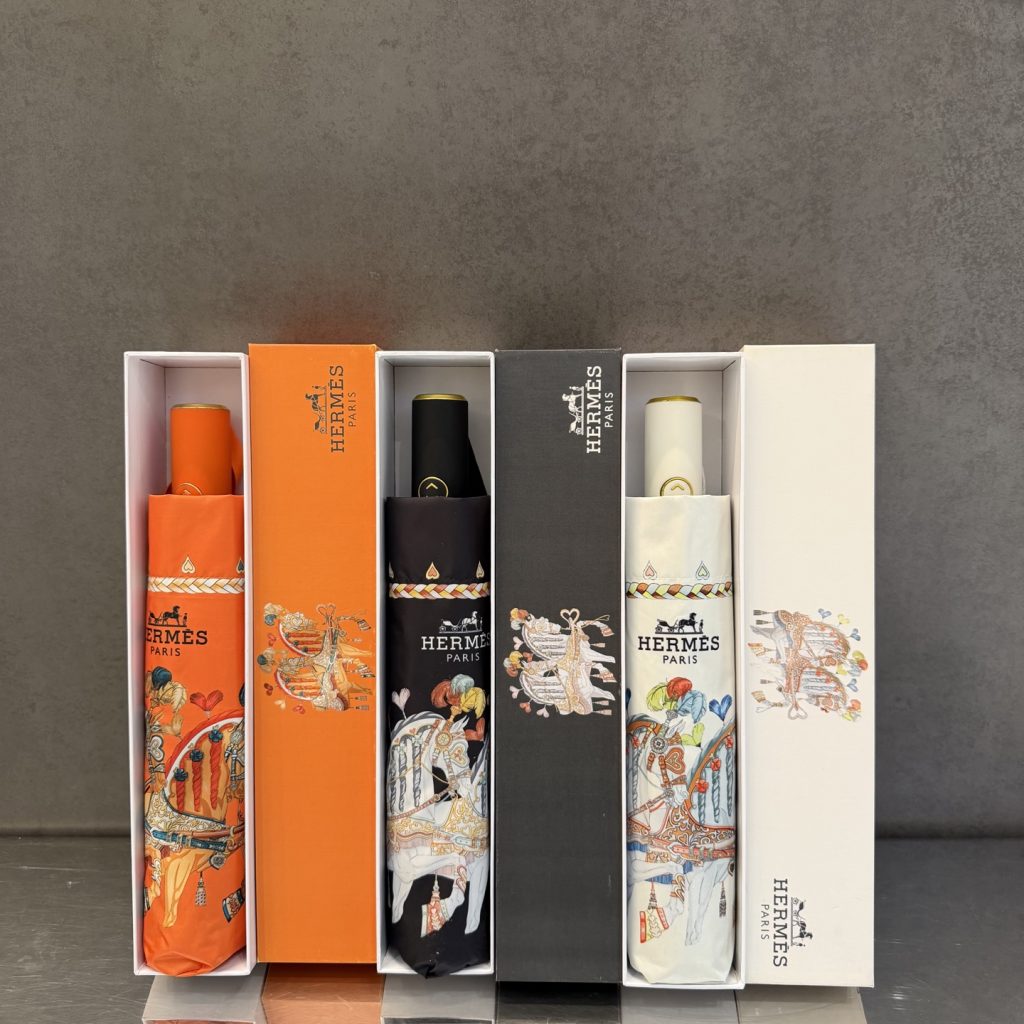 HERMES エルメス 折りたたみ傘 ワンタッチ開閉かさ アンブレラ 日傘UVカット 晴雨兼用傘 持ちやすい便利 おしゃれ3種 - 画像 5