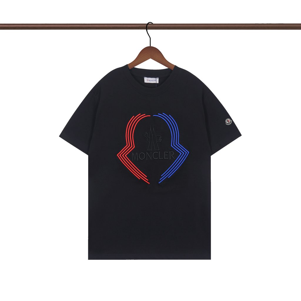 モンクレール　MONCLER　クルーネックシャツ　半袖シャツ　プリントシャツ　ブラック　ホワイト　男女兼用シャツ　刺繍　2色 - 画像 3