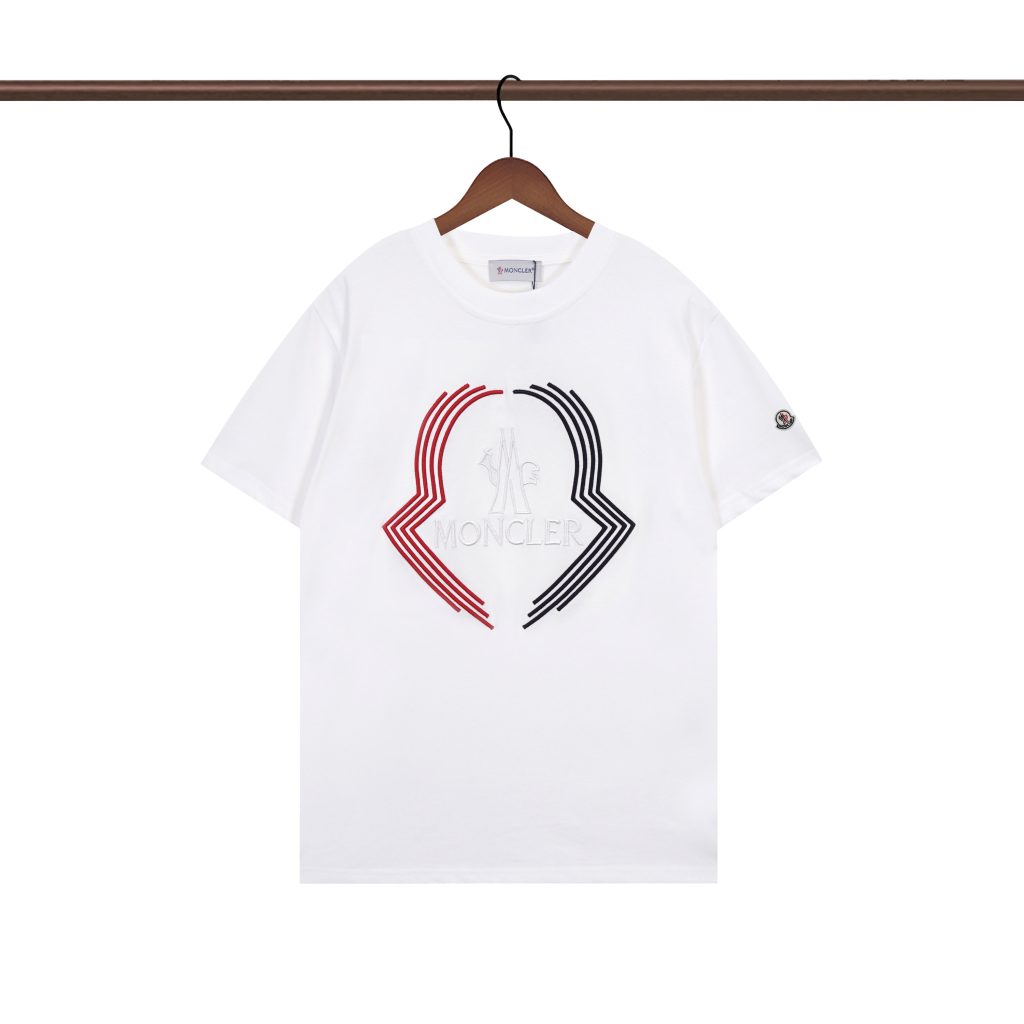 モンクレール　MONCLER　クルーネックシャツ　半袖シャツ　プリントシャツ　ブラック　ホワイト　男女兼用シャツ　刺繍　2色 - 画像 2