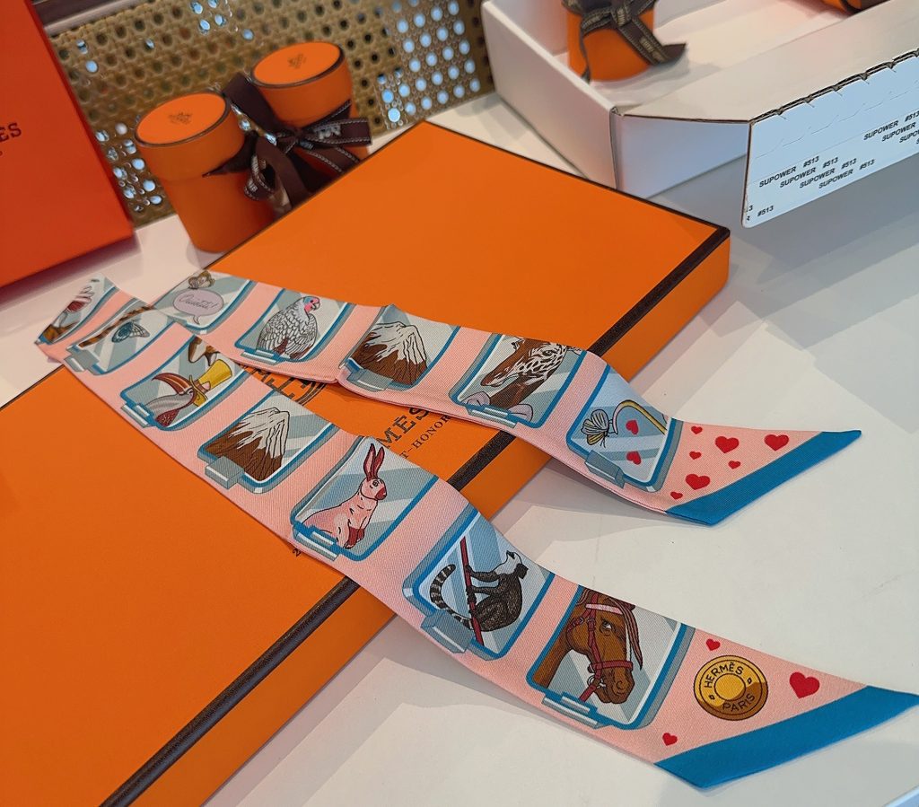 エルメス　Hermes　Twilly　ツイリー　ハートツイリー　上品カラー　　細長リボンスカーフ　レディース　バッグスカーフ - 画像 3