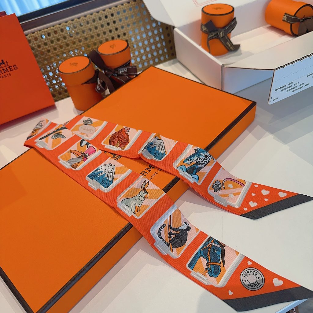 エルメス　Hermes　Twilly　ツイリー　ハートツイリー　上品カラー　　細長リボンスカーフ　レディース　バッグスカーフ - 画像 7