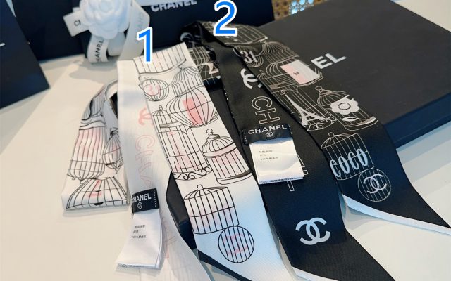 シャネル　CHANEL　合わせやすい　細長スカーフ　ツイリー　レディース　オシャレバッグ用スカーフ　ココマーク　多用途スカーフ　2色