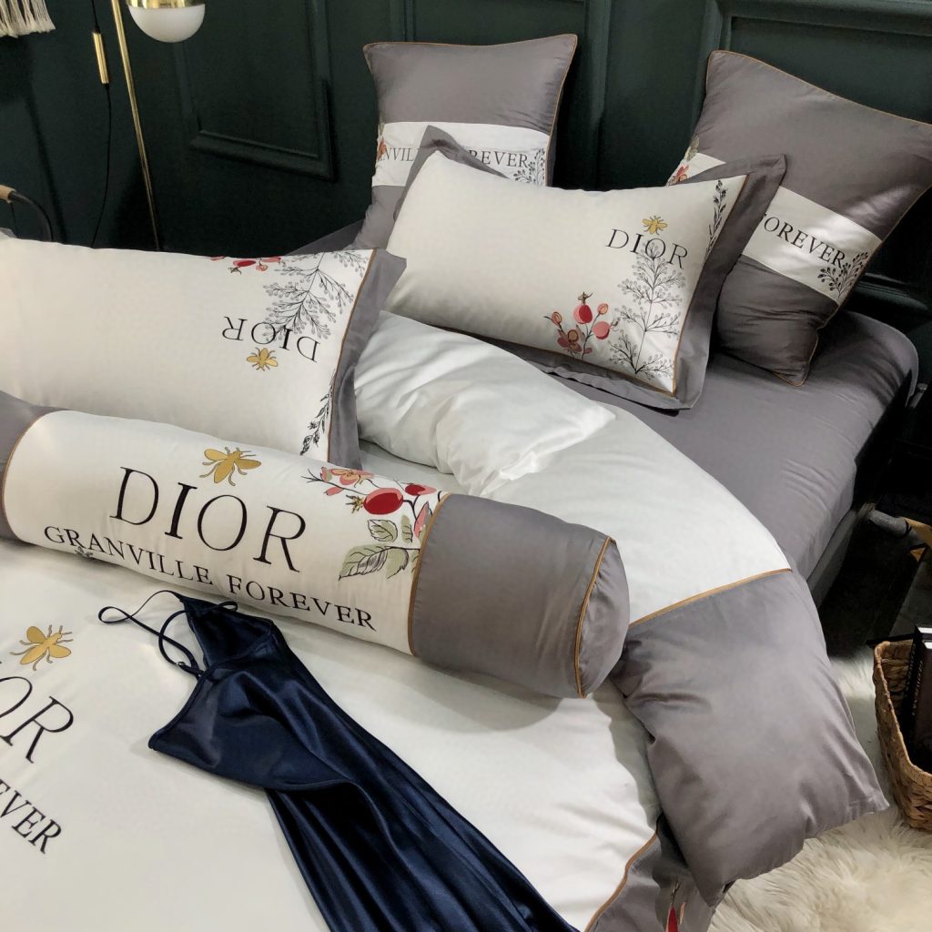 Dior ディオール　掛け布団カバー4点セット　ベッド寝具　ボックスシーツ/枕カバー　２種類　コットン刺繍 - 画像 3