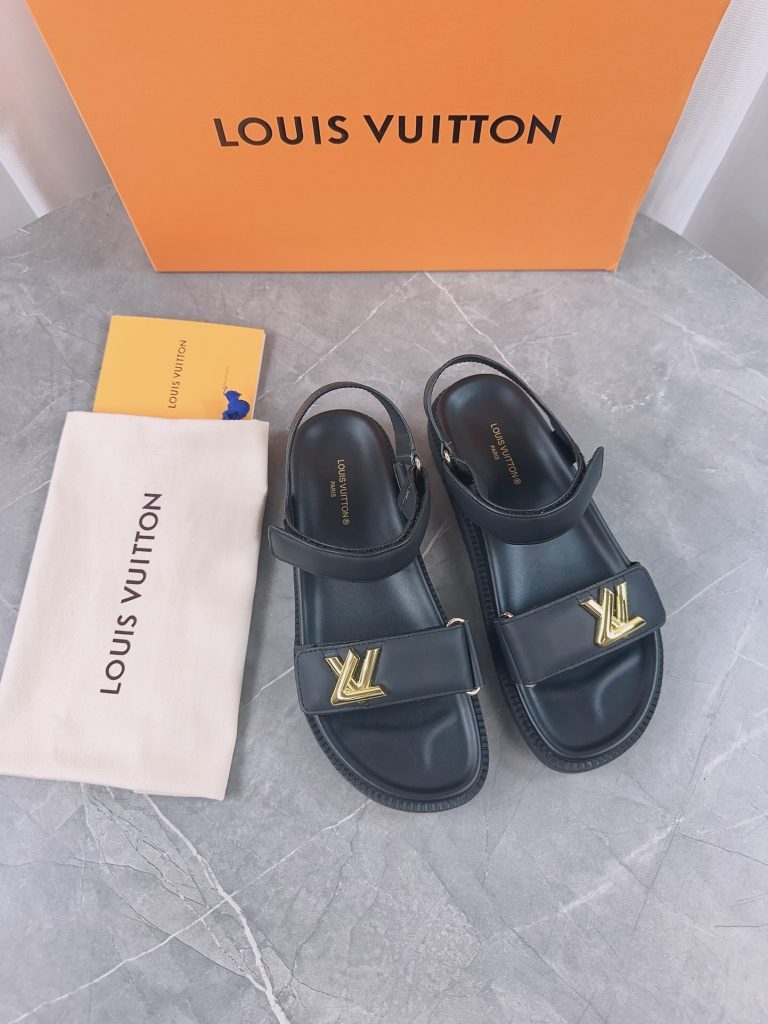 ルイヴィトン　Louis Vuitton　サンセットサンダル　コンフォート　無地　ロゴ　ホワイト/ブラック　レディース　サンダル - 画像 4