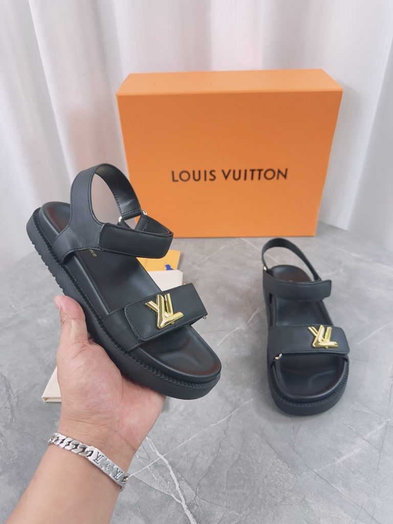 ルイヴィトン　Louis Vuitton　サンセットサンダル　コンフォート　無地　ロゴ　ホワイト/ブラック　レディース　サンダル - 画像 6