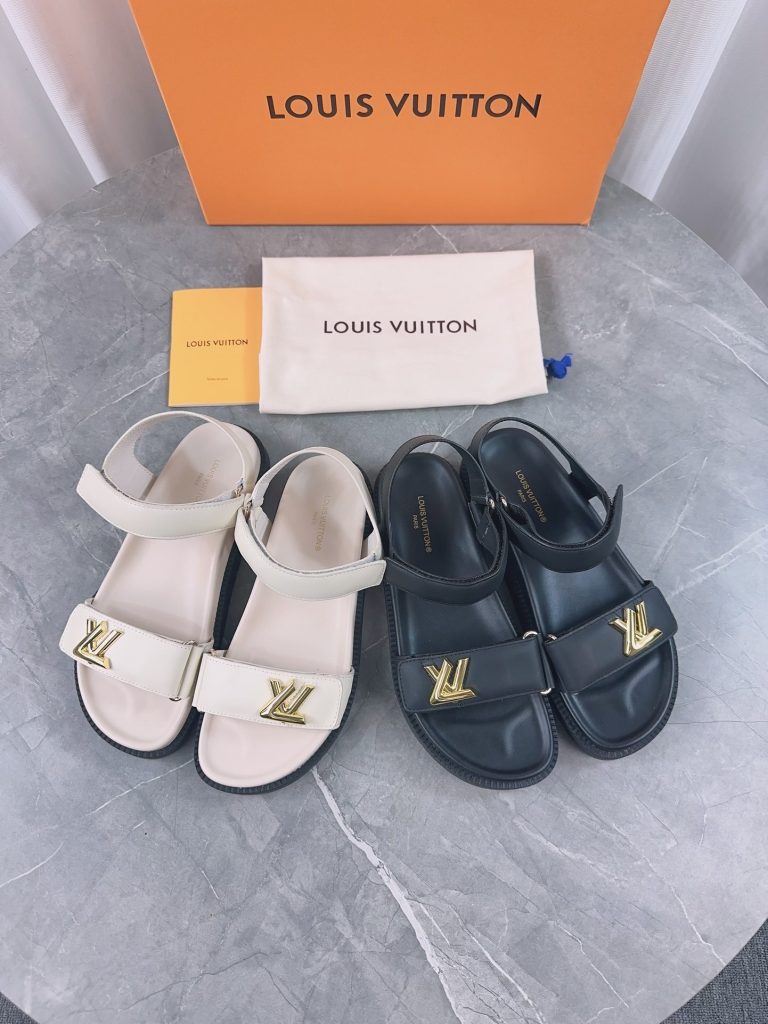 ルイヴィトン　Louis Vuitton　サンセットサンダル　コンフォート　無地　ロゴ　ホワイト/ブラック　レディース　サンダル - 画像 2