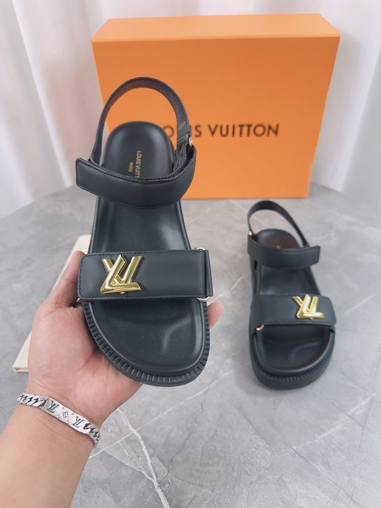 ルイヴィトン　Louis Vuitton　サンセットサンダル　コンフォート　無地　ロゴ　ホワイト/ブラック　レディース　サンダル - 画像 5