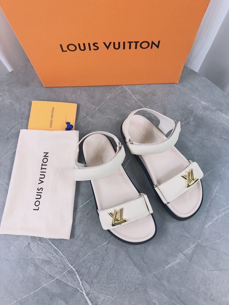 ルイヴィトン　Louis Vuitton　サンセットサンダル　コンフォート　無地　ロゴ　ホワイト/ブラック　レディース　サンダル - 画像 3