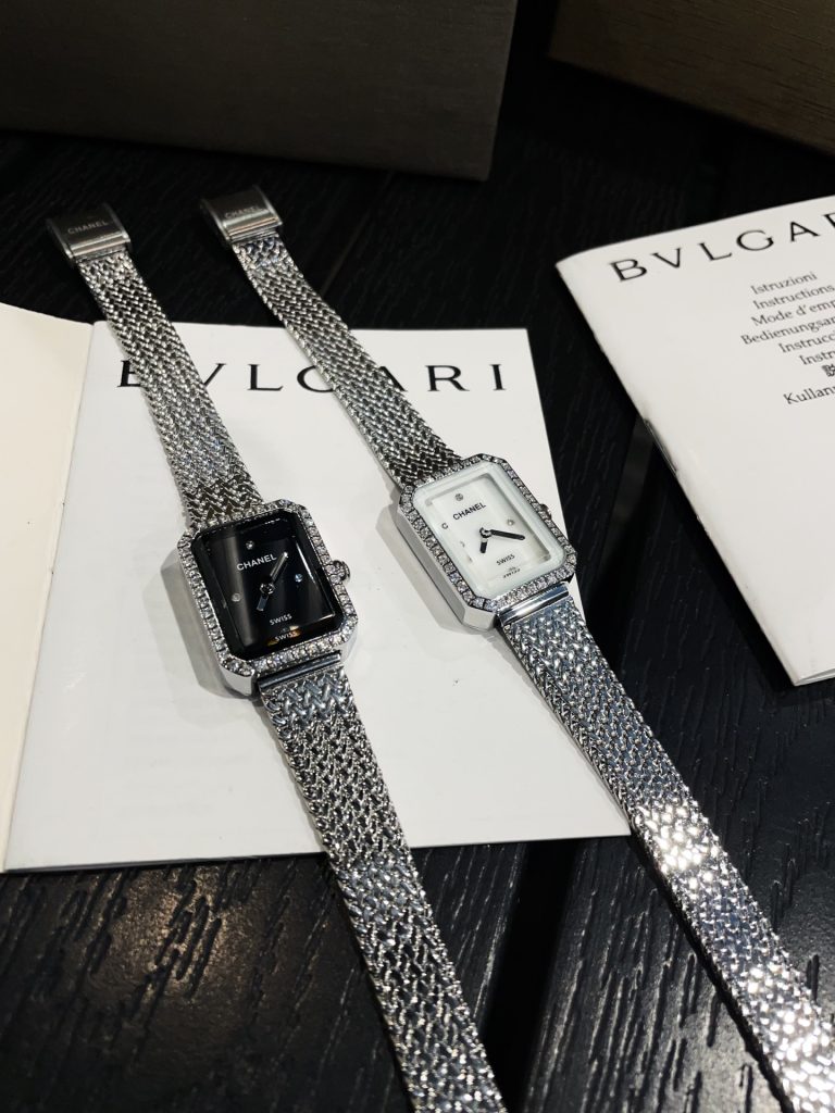 Chanel シャネル✨CHANEL PREMIÈRE 中古⌚️白貝母x黒琺瑯✨特殊カットダイヤモンド 2126mm メンズライク メッシュベルト💎 - 画像 2