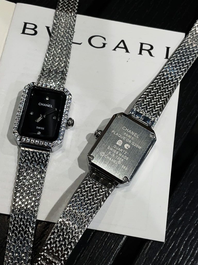 Chanel シャネル✨CHANEL PREMIÈRE 中古⌚️白貝母x黒琺瑯✨特殊カットダイヤモンド 2126mm メンズライク メッシュベルト💎 - 画像 3