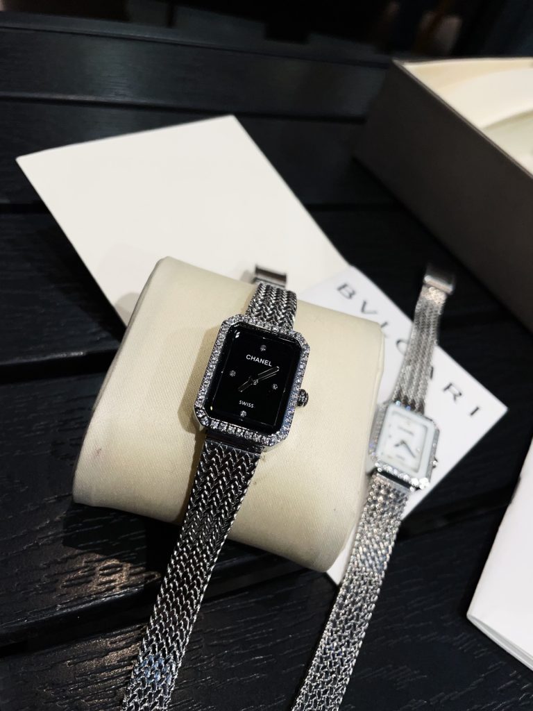 Chanel シャネル✨CHANEL PREMIÈRE 中古⌚️白貝母x黒琺瑯✨特殊カットダイヤモンド 2126mm メンズライク メッシュベルト💎 - 画像 5