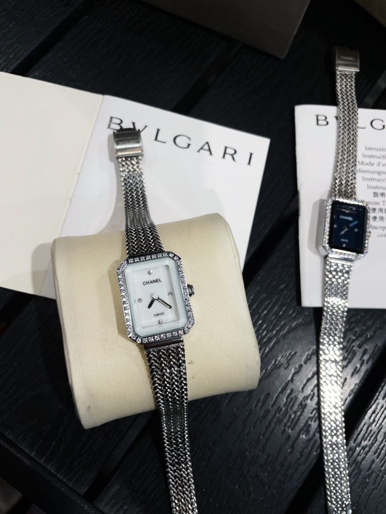 Chanel シャネル✨CHANEL PREMIÈRE 中古⌚️白貝母x黒琺瑯✨特殊カットダイヤモンド 2126mm メンズライク メッシュベルト💎 - 画像 6
