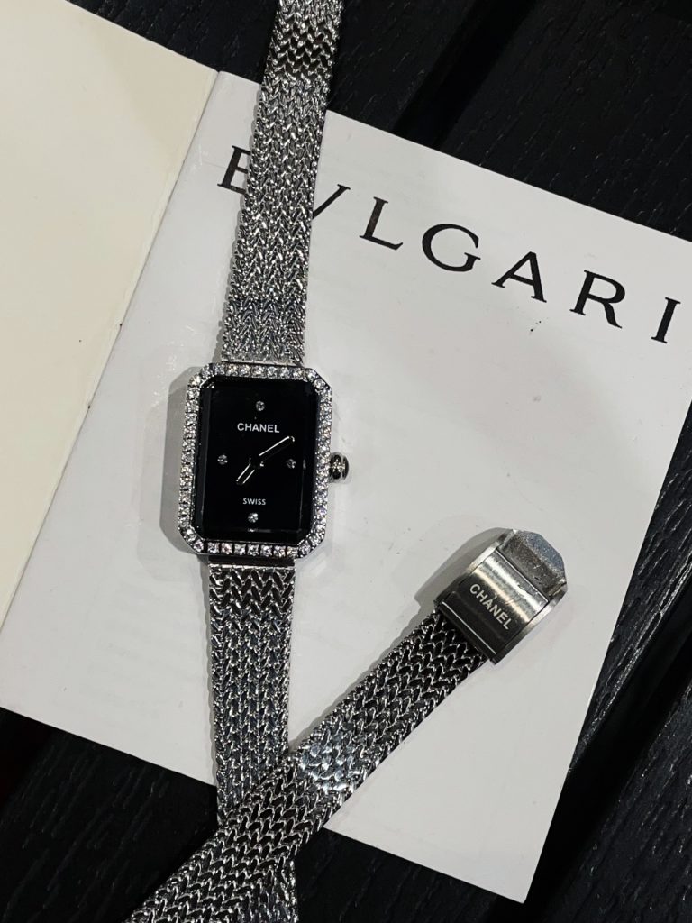 Chanel シャネル✨CHANEL PREMIÈRE 中古⌚️白貝母x黒琺瑯✨特殊カットダイヤモンド 2126mm メンズライク メッシュベルト💎 - 画像 7