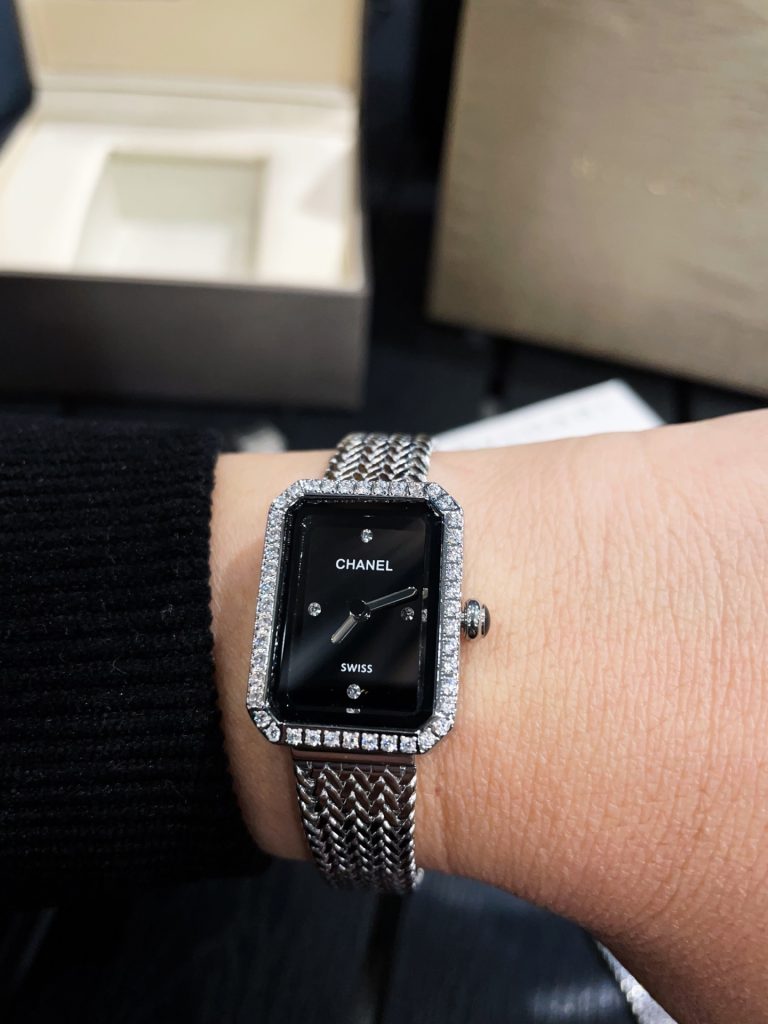 Chanel シャネル✨CHANEL PREMIÈRE 中古⌚️白貝母x黒琺瑯✨特殊カットダイヤモンド 2126mm メンズライク メッシュベルト💎 - 画像 8