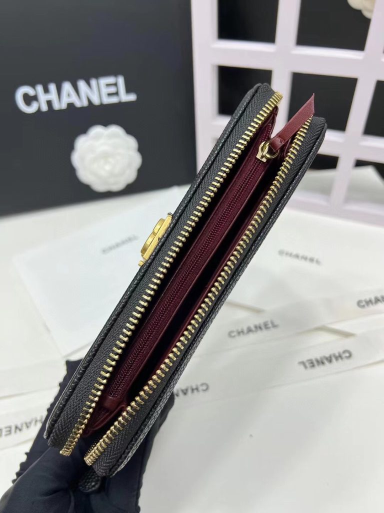 【シャネル】キャビアスキン ラウンドファスナー長財布 ココマーク金具 上品なブラックのレディースウォレット - 画像 7