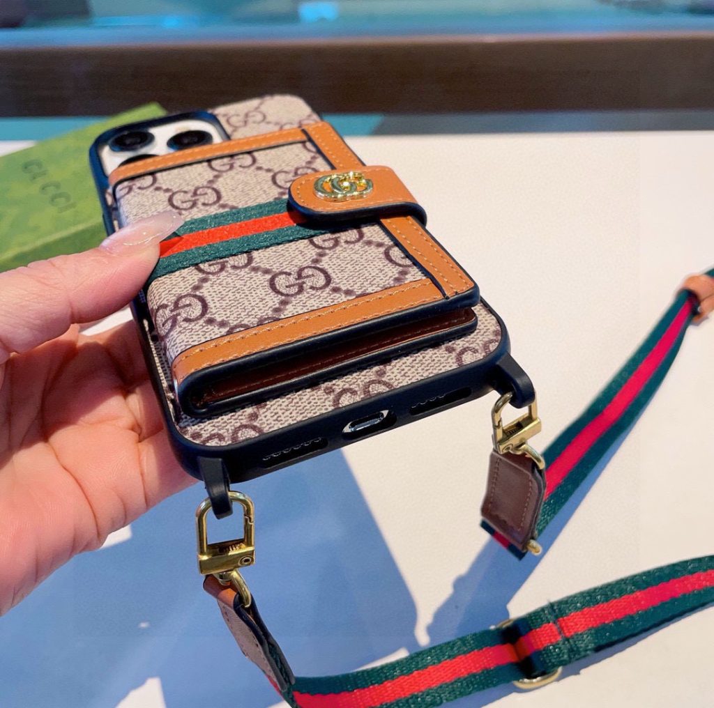 iPhoneケースグッチ ストラップ付きスマホケース 2色選べる 💼 - 画像 4