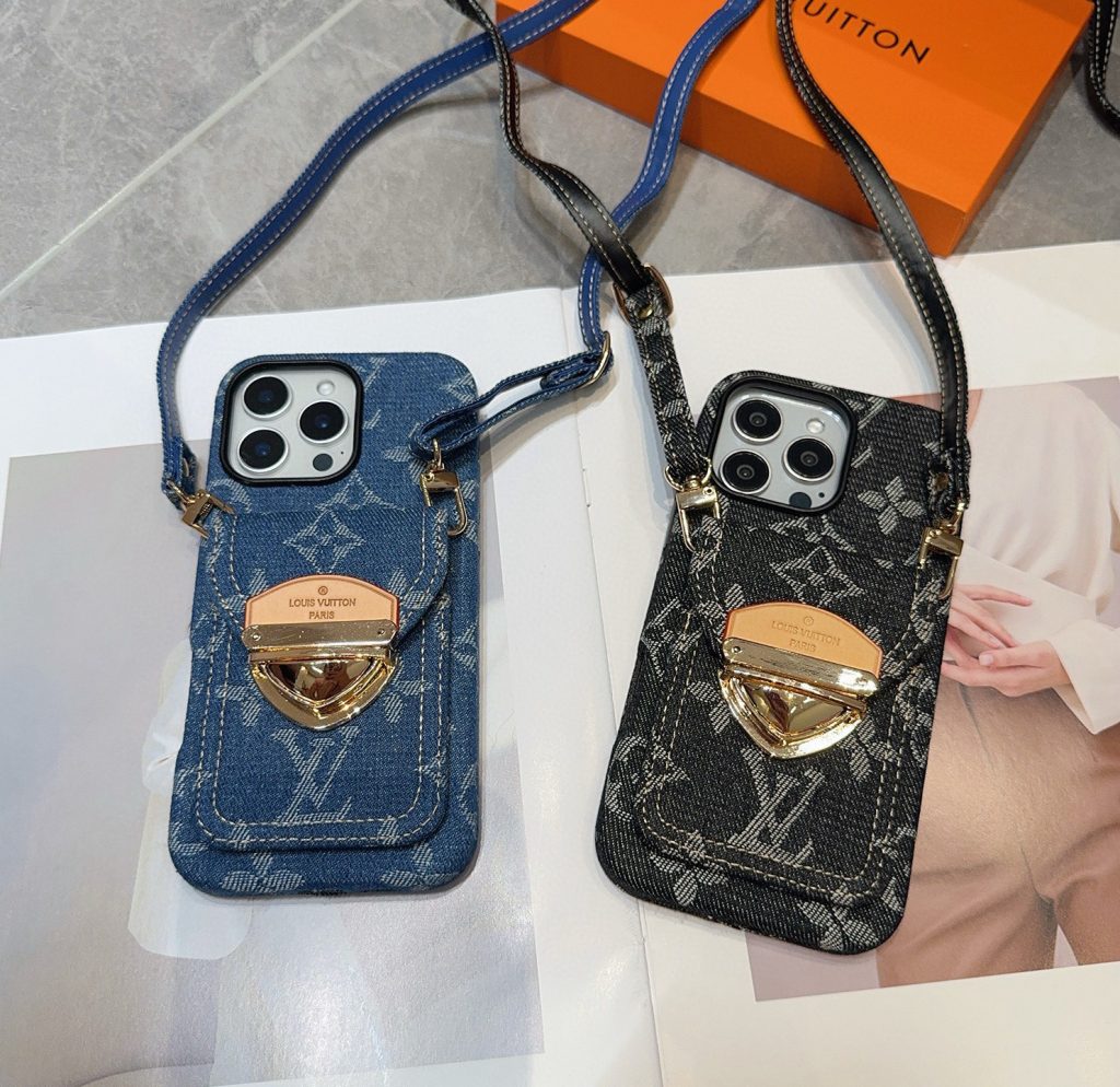 iPhoneケースルイ・ヴィトン風 デニム ポーチ型スマホケース 2色入 - 画像 5