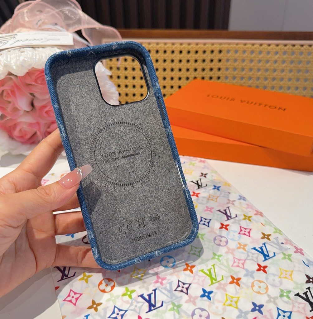 iPhoneケースルイ・ヴィトン風 デニム ポーチ型スマホケース 2色入 - 画像 6