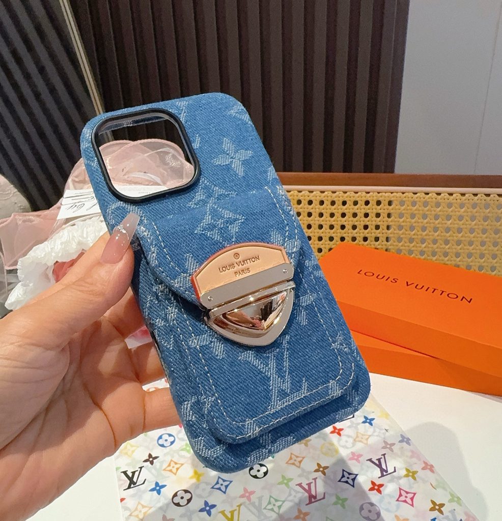 iPhoneケースルイ・ヴィトン風 デニム ポーチ型スマホケース 2色入 - 画像 7